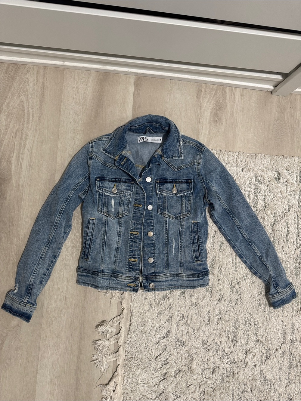 Zara Faded Blue Distressed Denim Jacket